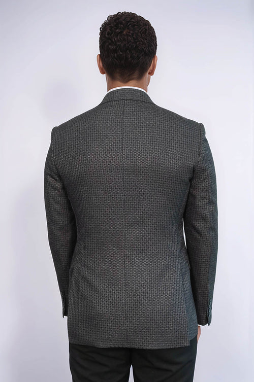 Houndstooth Patterned Grey Men Double Breasted Blazer - Wessi
