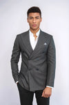 Houndstooth Patterned Grey Men Double Breasted Blazer - Wessi