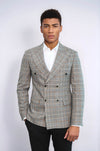Double Breasted Checked Anthracite Men Blazer - Wessi