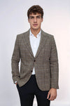 Herringbone Slim Fit Wool Brown Men Blazer - Wessi
