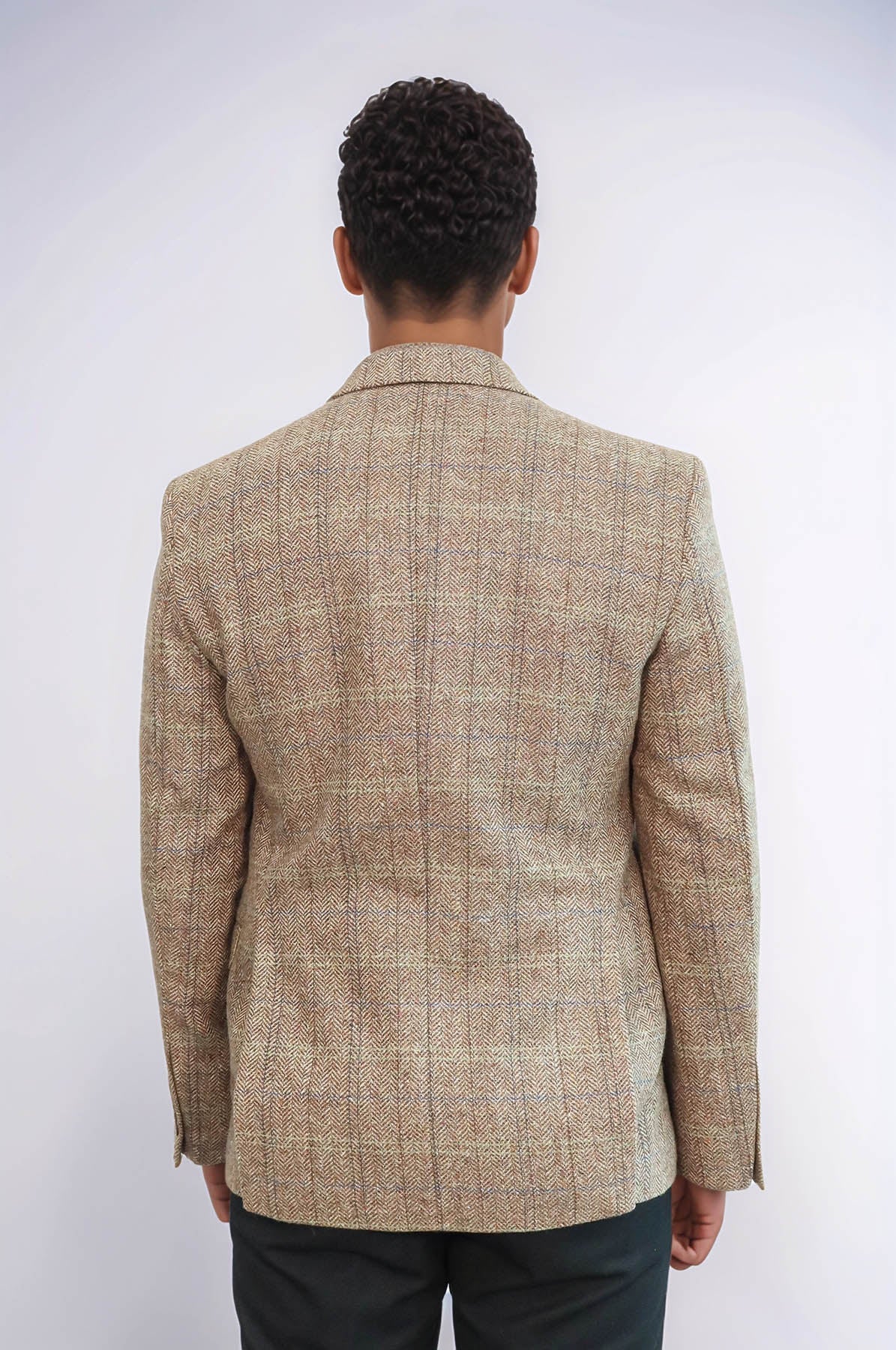Herringbone Slim Fit Wool Tan Men Blazer - Wessi