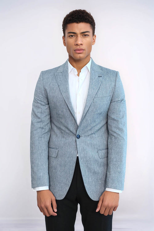 Slim-Fit Peak Lapel Blue Jacket - Wessi