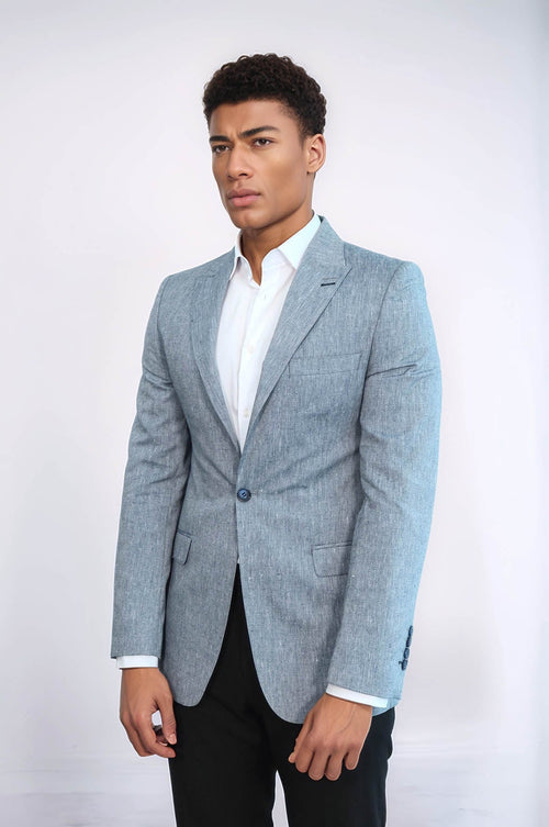 Slim-Fit Peak Lapel Blue Jacket - Wessi