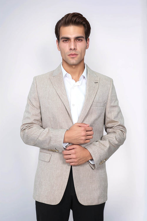 Slim-Fit Peak Lapel Light Brown Jacket - Wessi