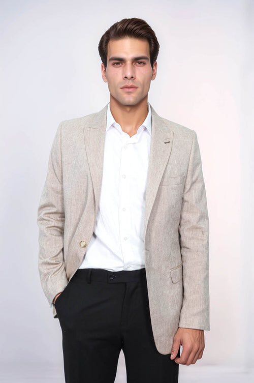 Slim-Fit Peak Lapel Light Brown Jacket - Wessi