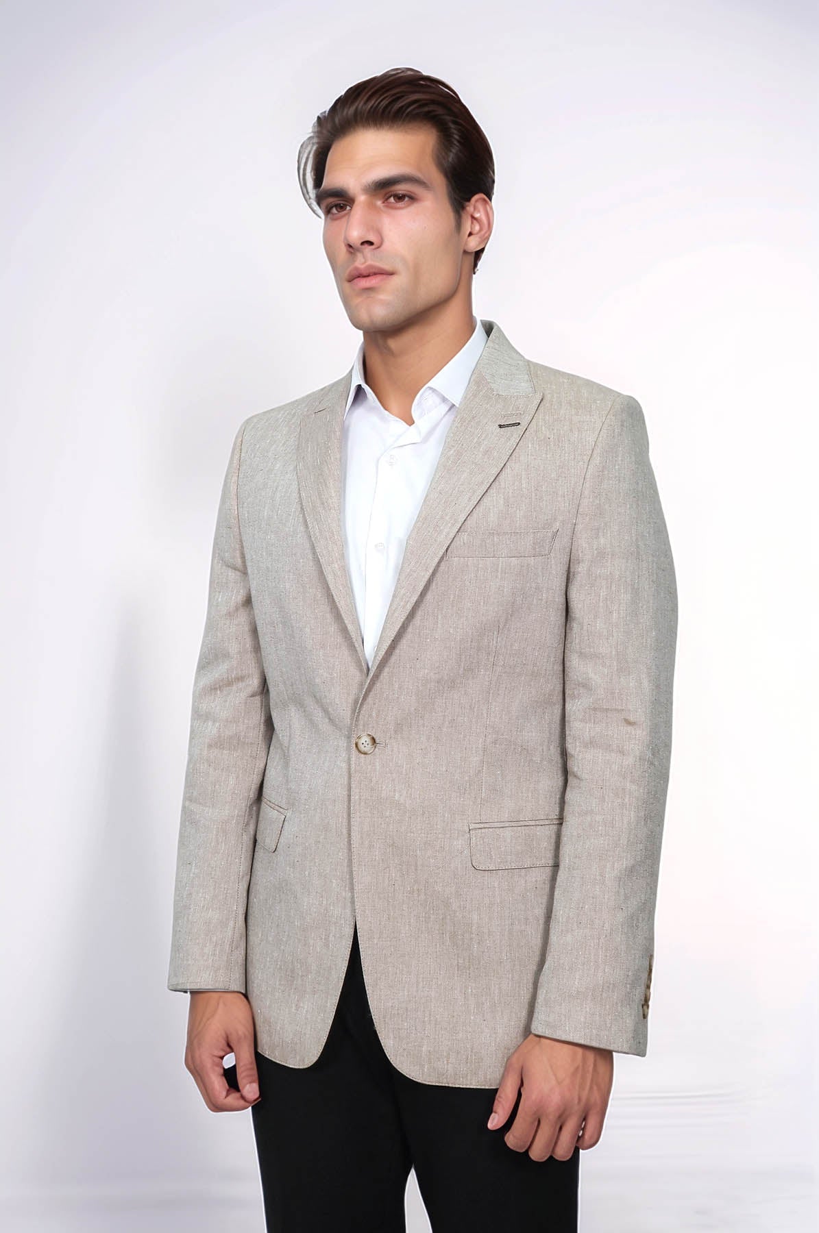 Slim-Fit Peak Lapel Light Brown Jacket - Wessi