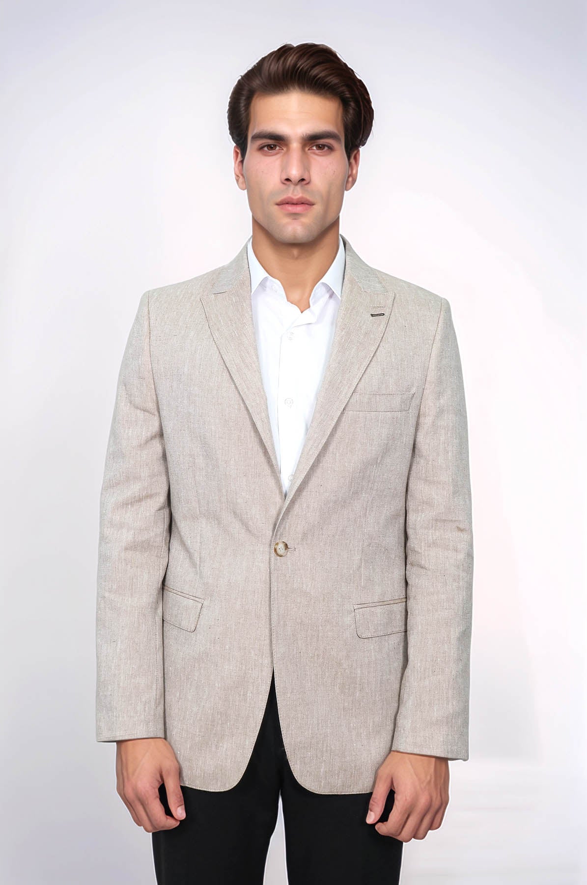 Slim-Fit Peak Lapel Light Brown Jacket - Wessi