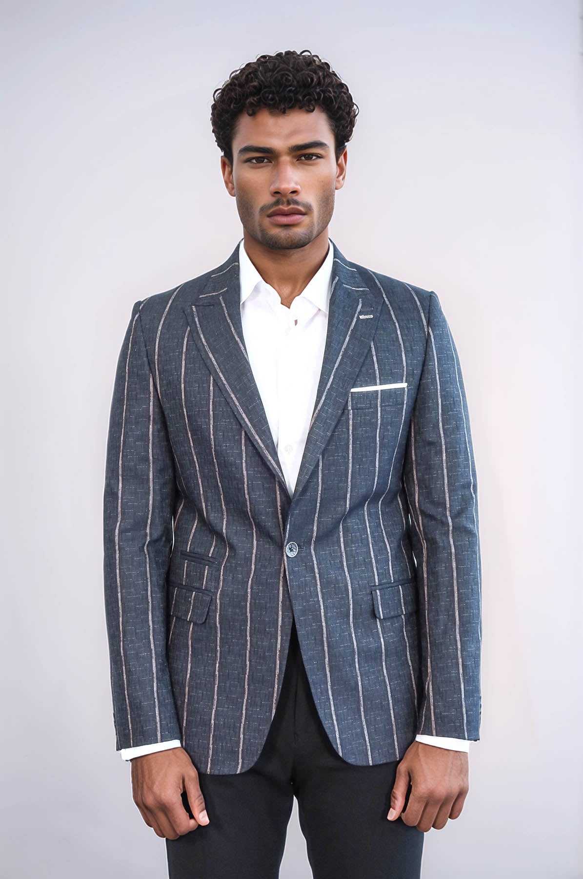 Striped Dark Grey Slim-Fit Blazer - Wessi