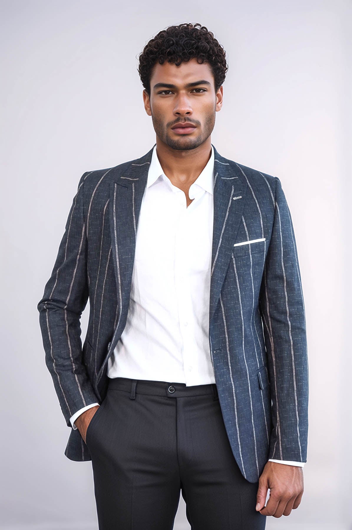 Striped Dark Grey Slim-Fit Blazer - Wessi