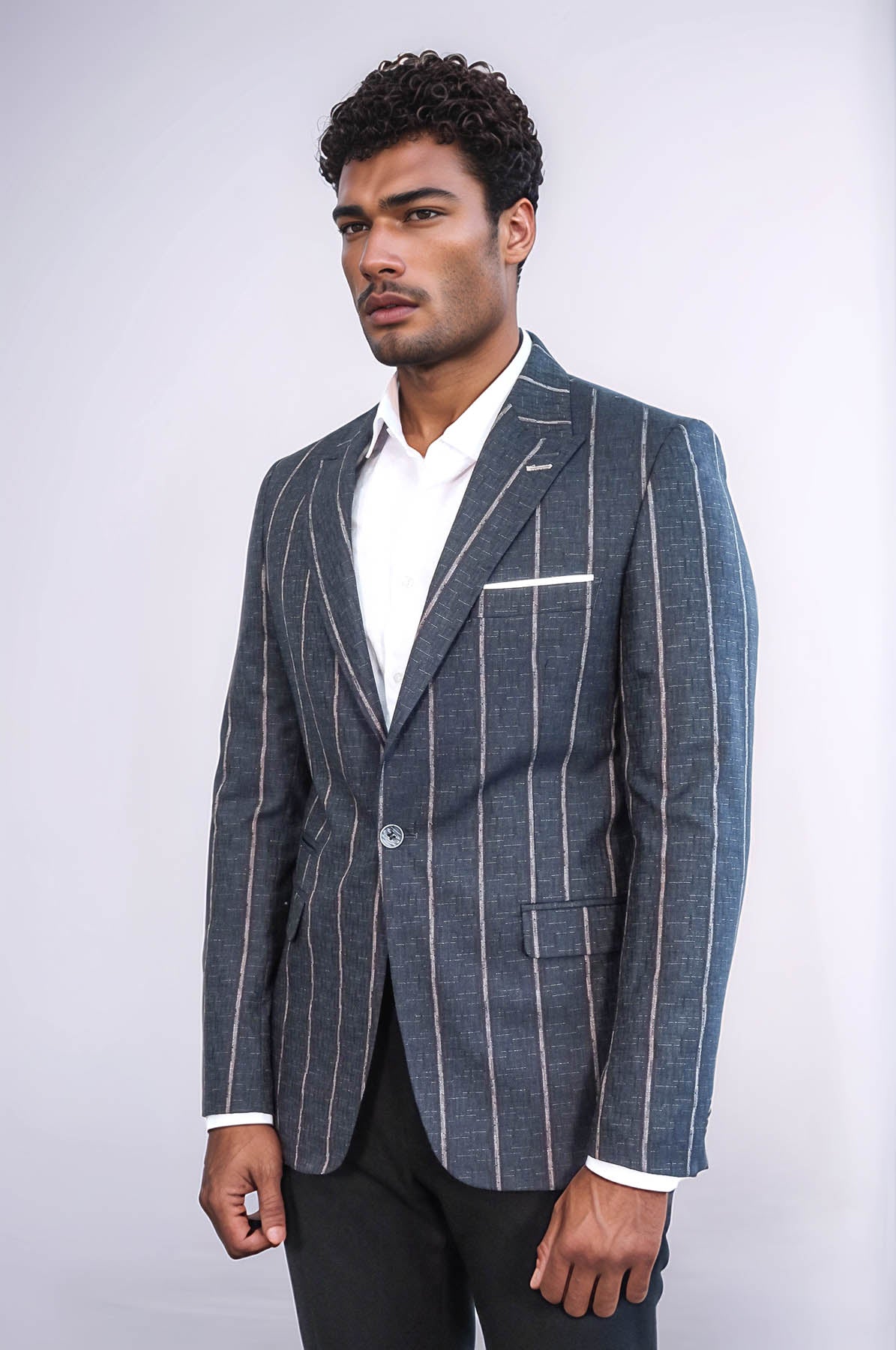 Striped Dark Grey Slim-Fit Blazer - Wessi