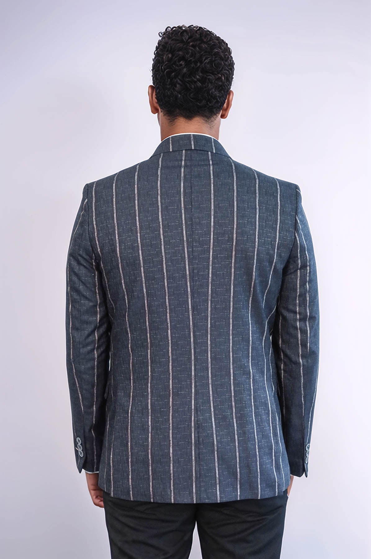Striped Dark Grey Slim-Fit Blazer - Wessi
