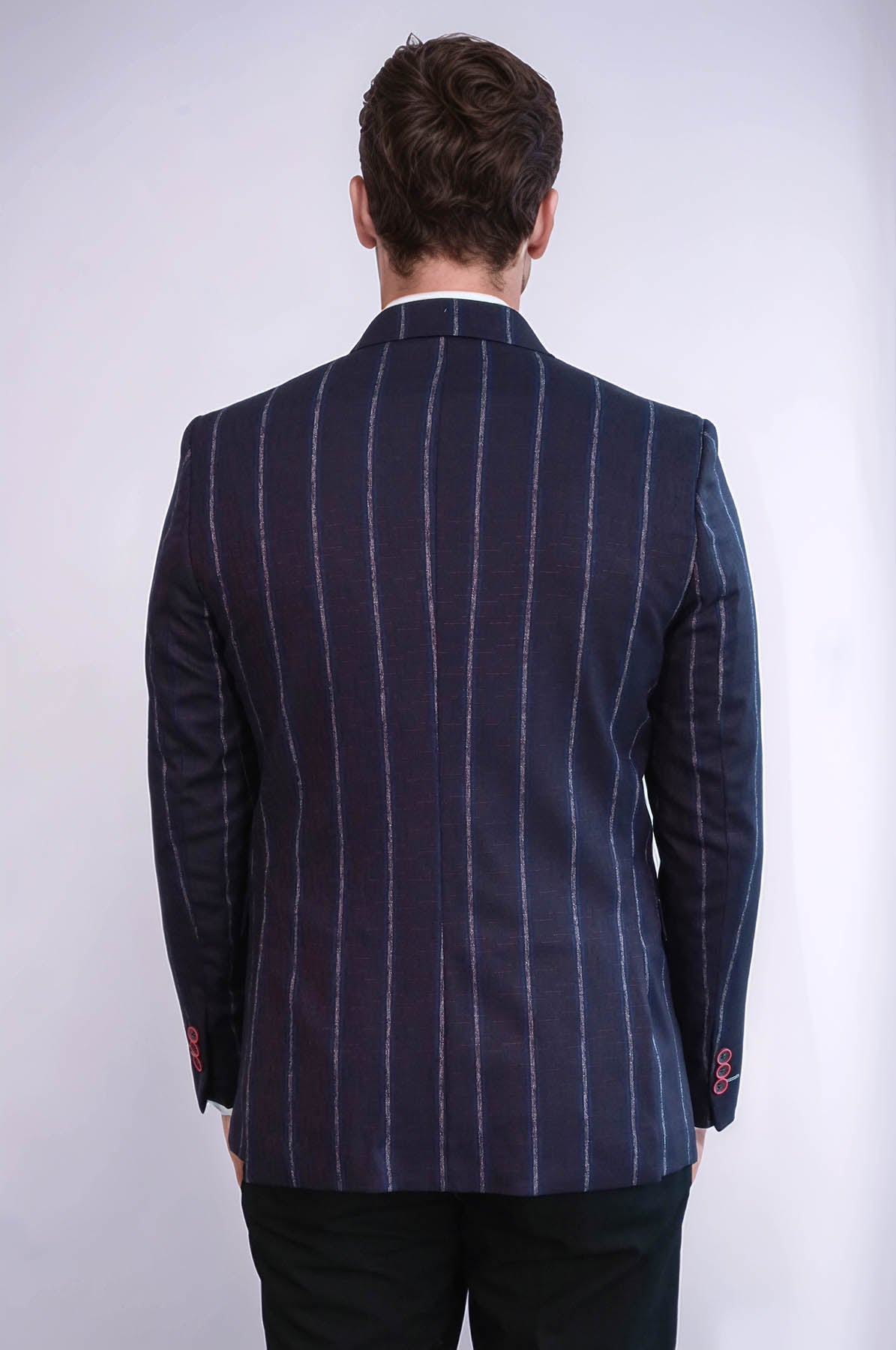 Striped Slim-Fit Burgundy Men Blazer - Wessi