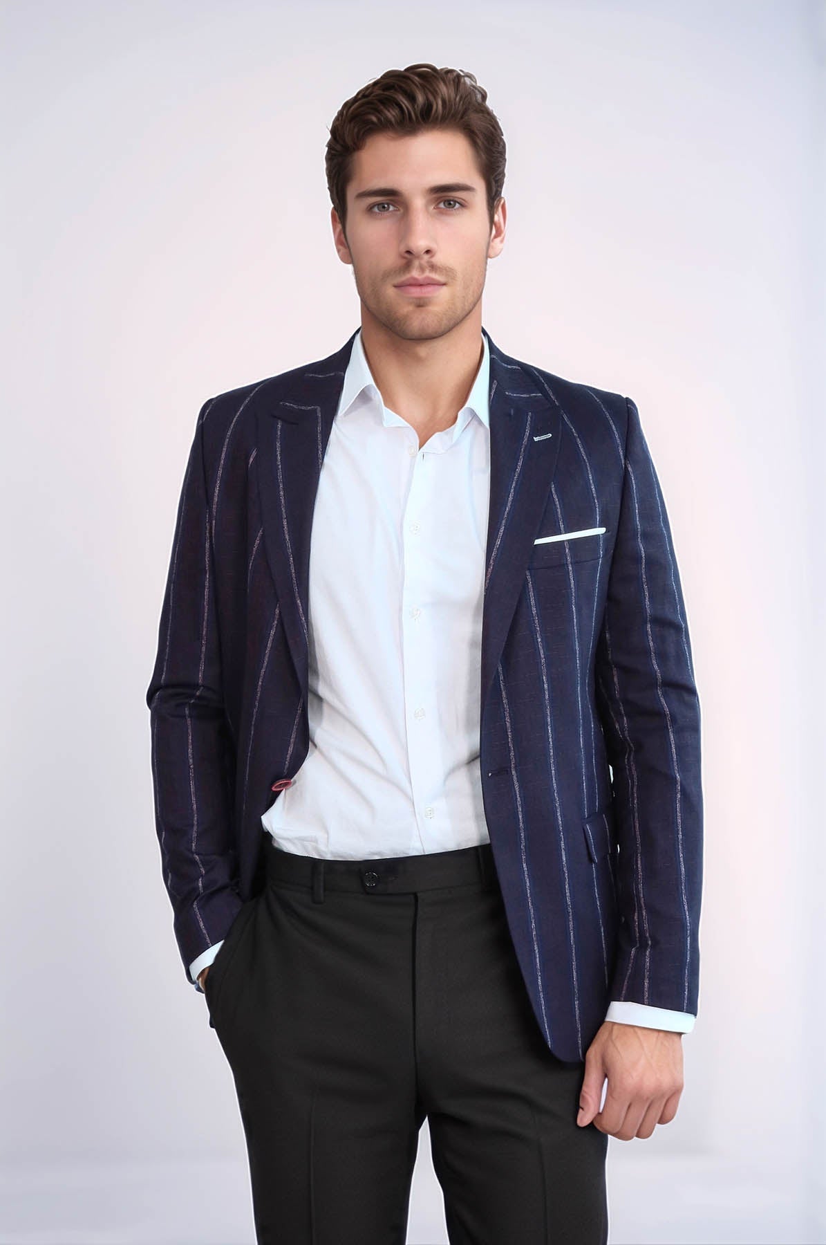 Striped Slim-Fit Burgundy Men Blazer - Wessi