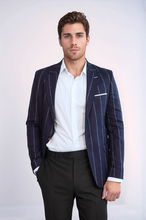 Striped Slim-Fit Burgundy Men Blazer - Wessi