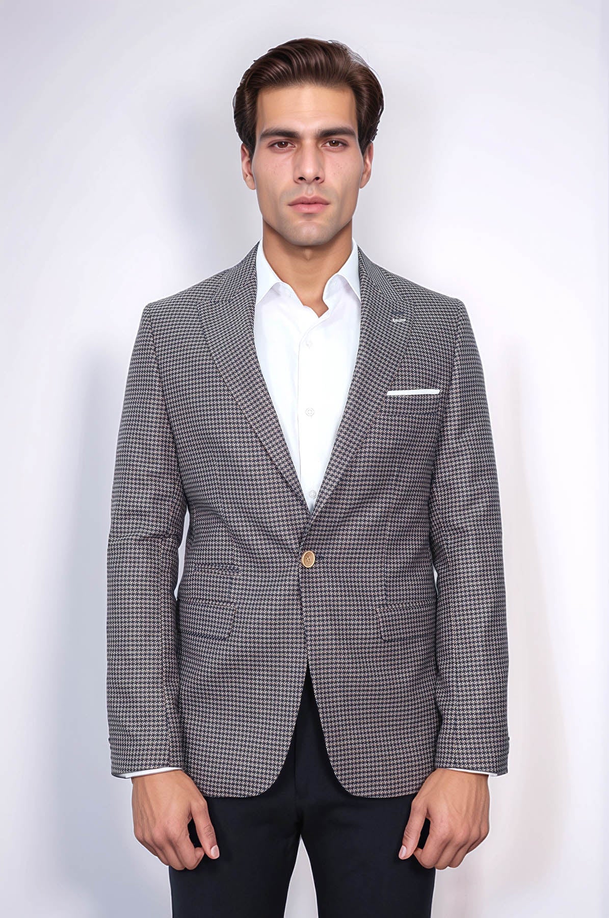 Patterned Navy Slim-Fit Blazer - Wessi