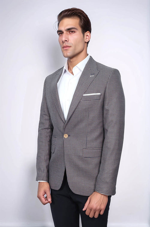 Patterned Navy Slim-Fit Blazer - Wessi