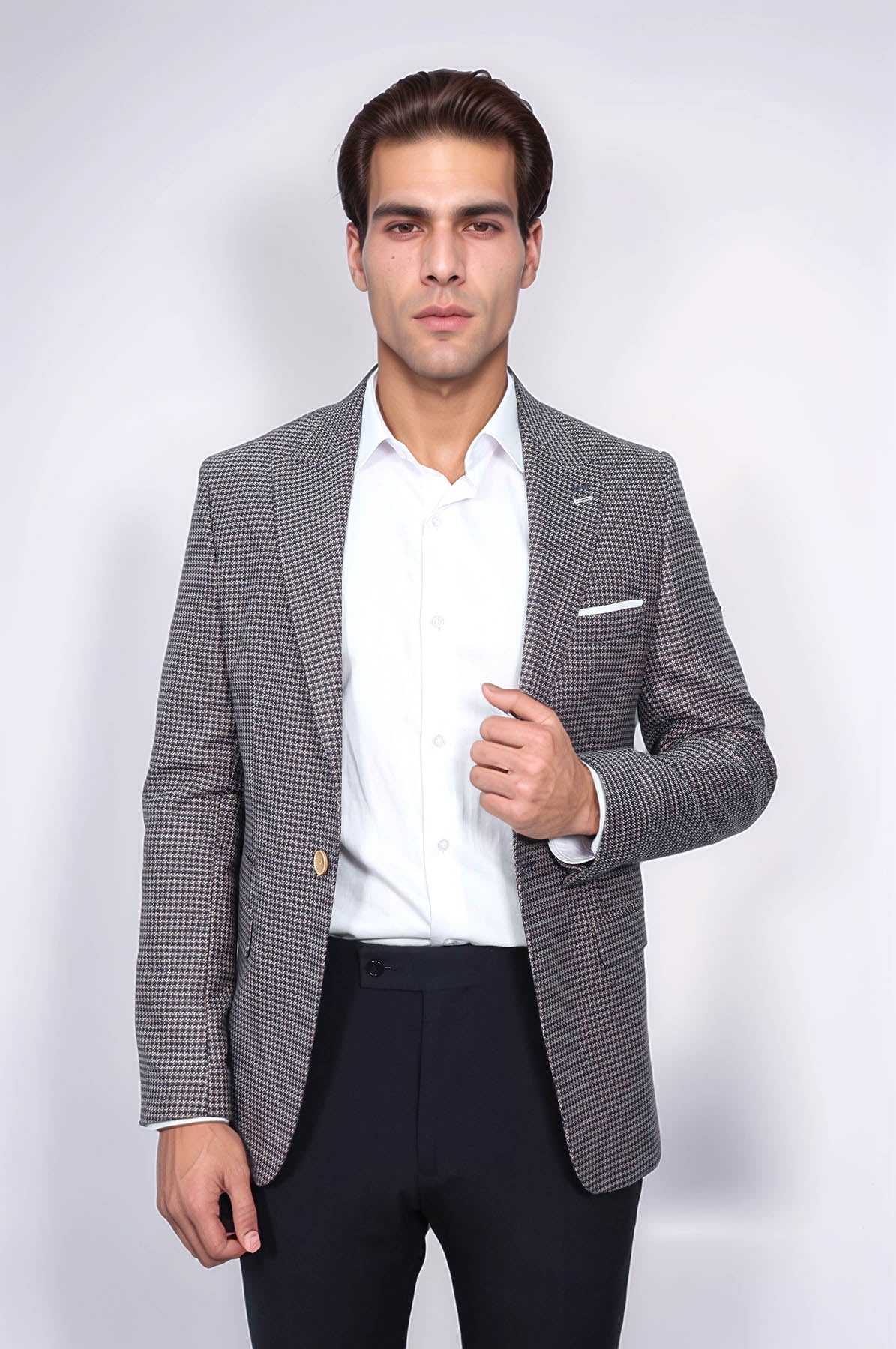 Patterned Navy Slim-Fit Blazer - Wessi