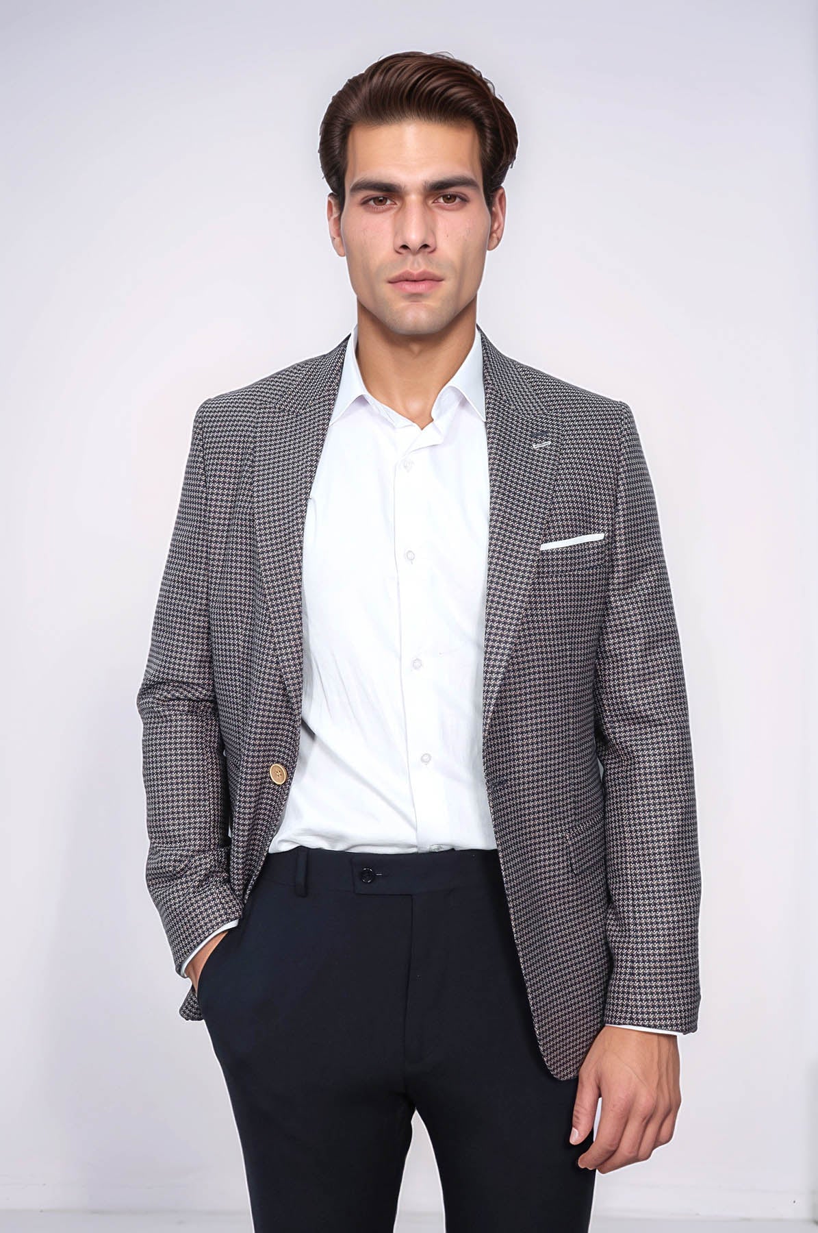 Patterned Navy Slim-Fit Blazer - Wessi