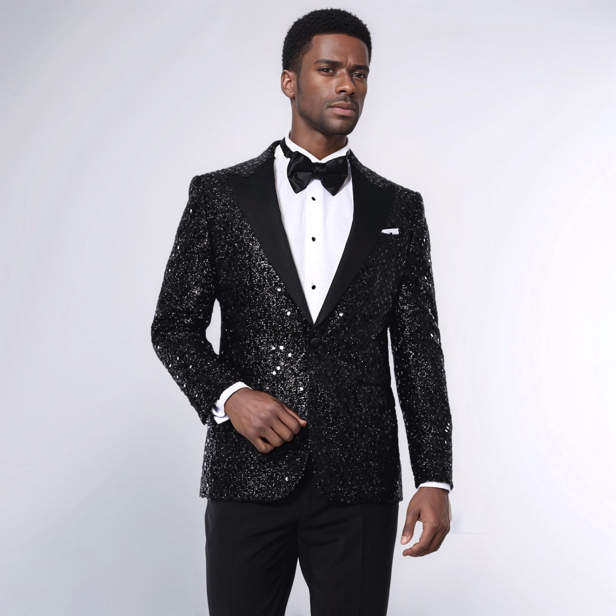 Sequin Patterned Black Party Blazer | Wessi