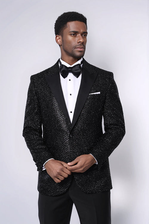 Sequin Patterned Black Party Blazer | Wessi