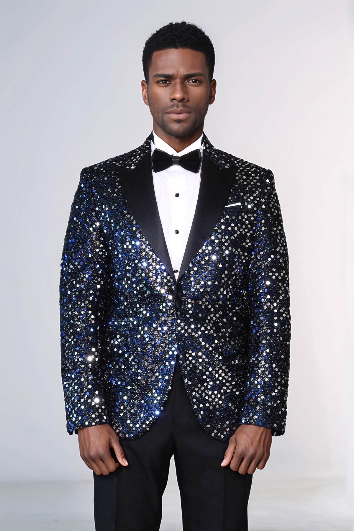Glitter Pattern Black Men Prom Blazer - Wessi