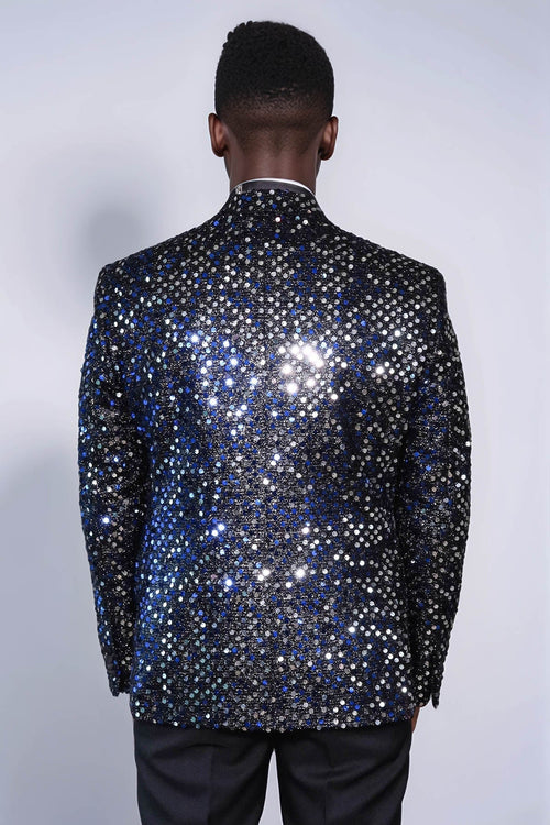 Glitter Pattern Black Men Prom Blazer - Wessi