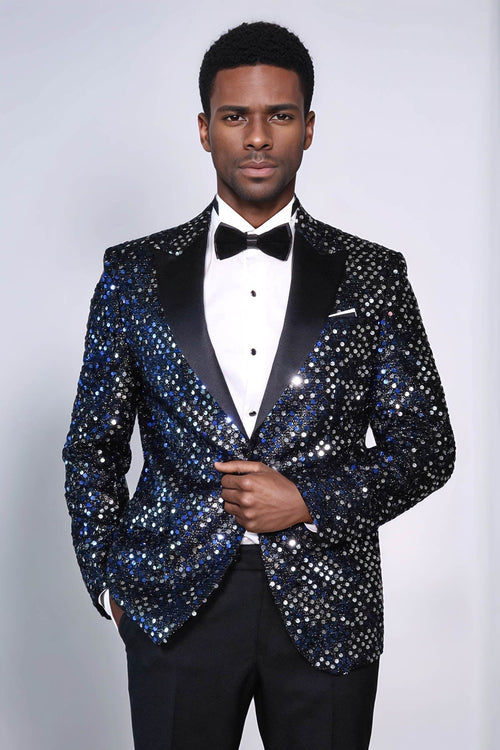 Glitter Pattern Black Men Prom Blazer - Wessi