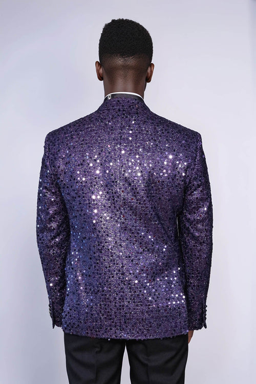 Glitter Pattern Purple Men Prom Blazer - Wessi
