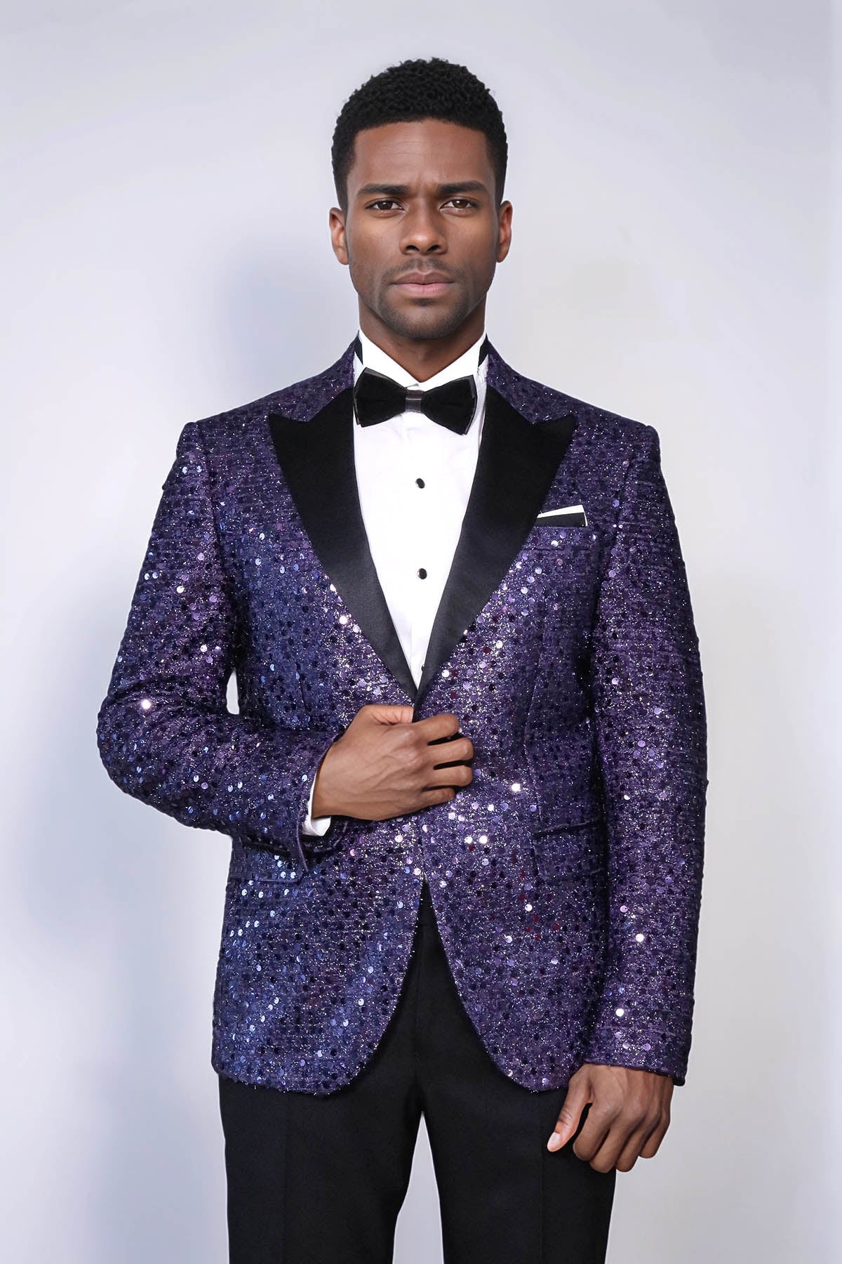 Glitter Pattern Purple Men Prom Blazer - Wessi