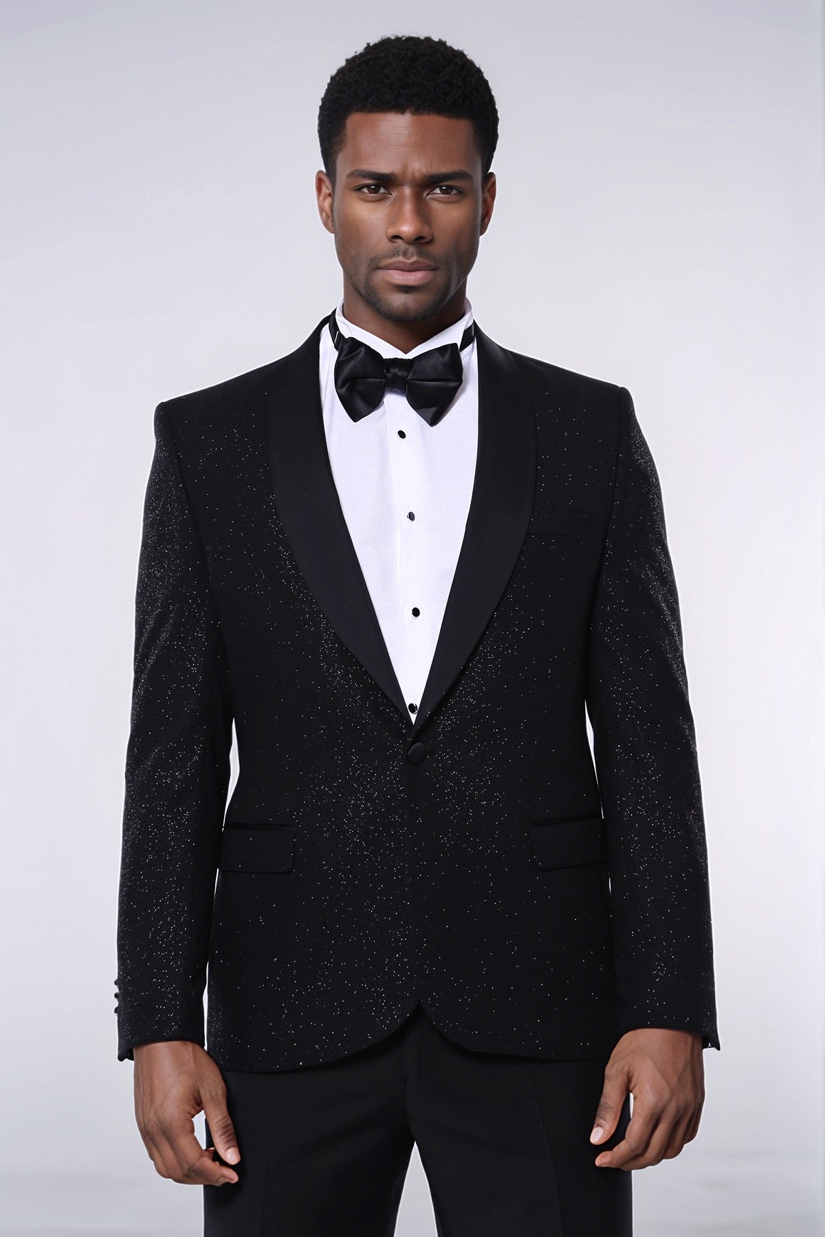 Black Shawl Lapel Sparkly Men Party Blazer - Wessi
