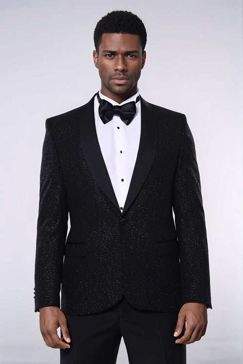 Black Shawl Lapel Sparkly Men Party Blazer - Wessi