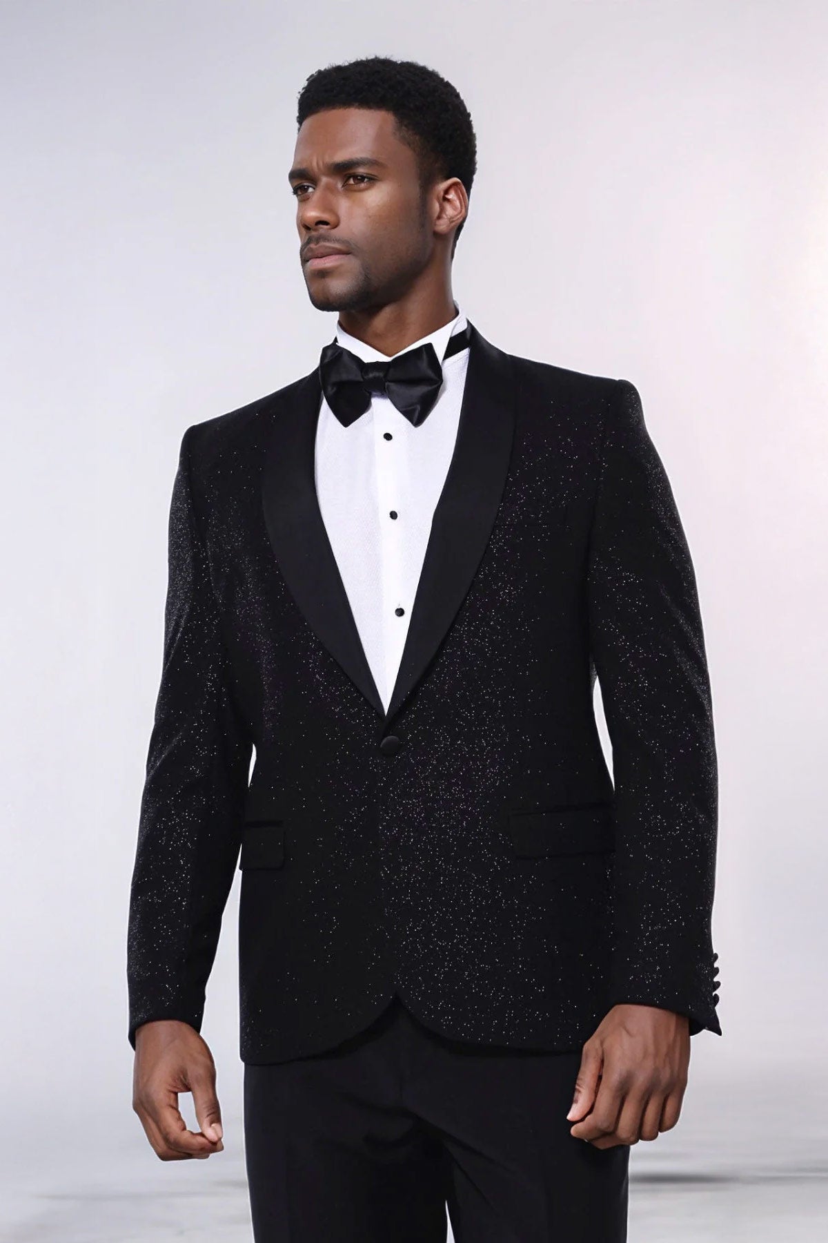 Black Shawl Lapel Sparkly Men Party Blazer - Wessi
