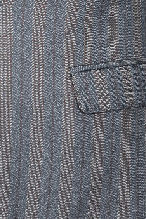 Striped Slim Fit Men Grey Blazer - Wessi