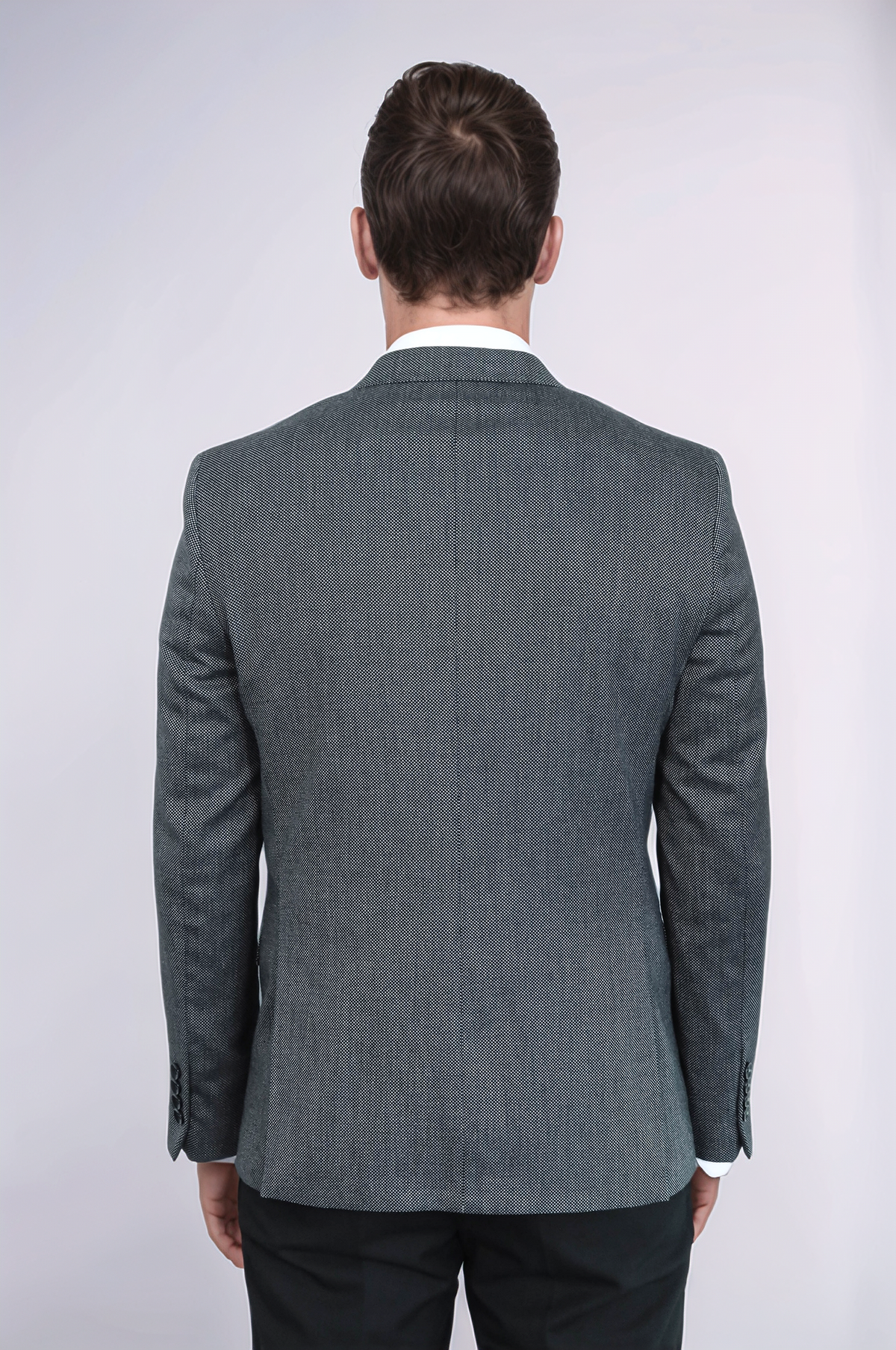 Patterned Slim-Fit Dark Grey Men Blazer - Wessi