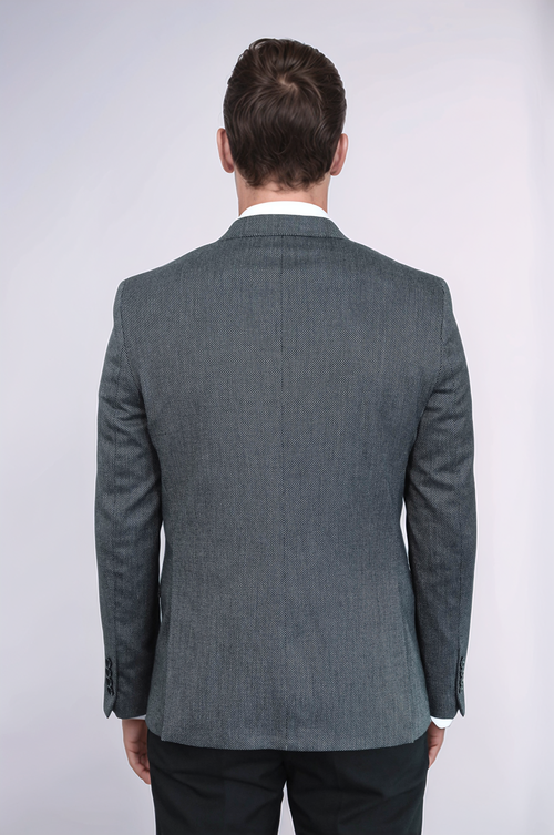 Patterned Slim-Fit Dark Grey Men Blazer - Wessi