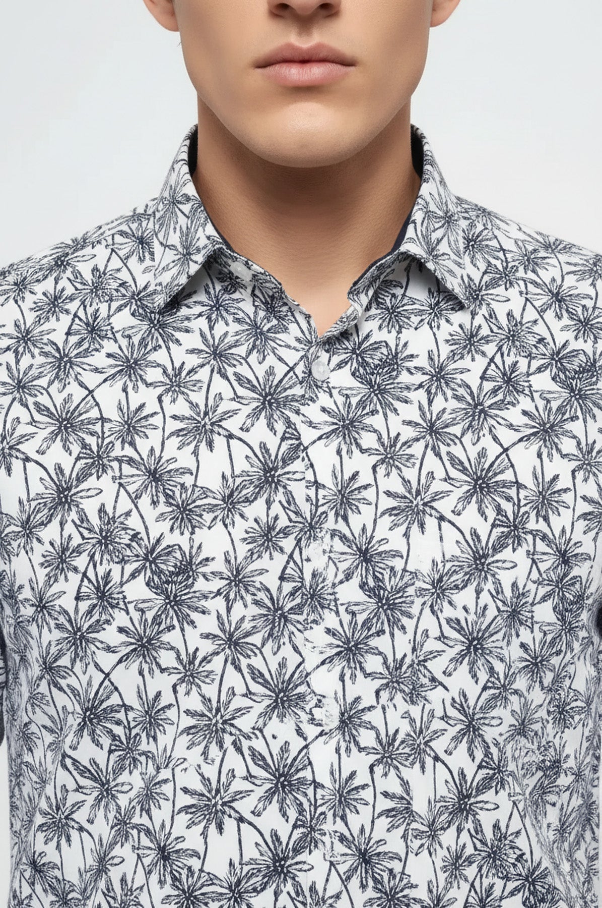 Blue Floral Patterned Long Sleeve White Men Shirt - Wessi