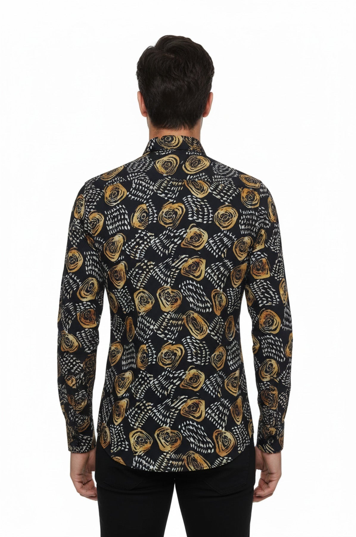 Floral Patterned Long Sleeves Slim Fit Black Men Shirt - Wessi