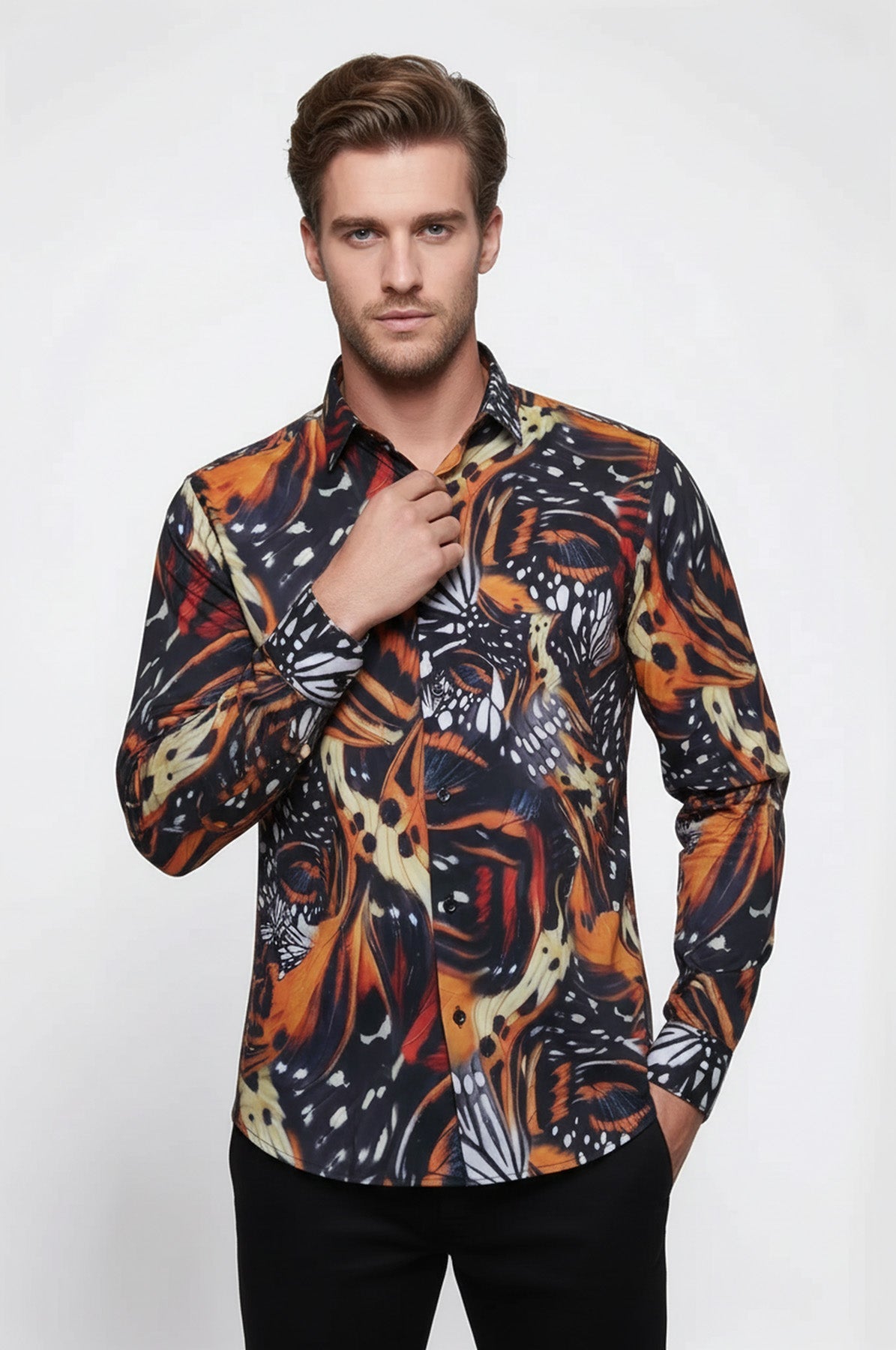 Animal Patterned Long Sleeves Multicolor Men's Shirt - Wessi