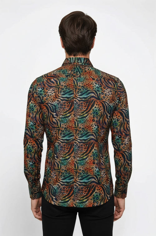 Animal Patterned Long Sleeves Multicolor Men Shirt - Wessi