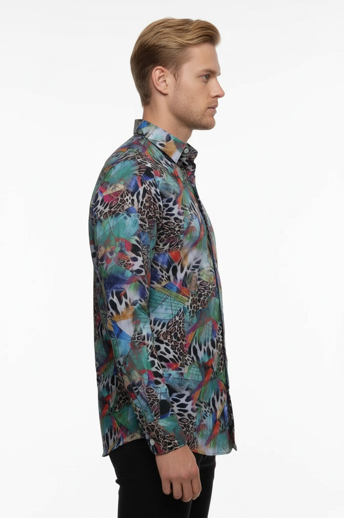 Leopard Pattern Slim Fit Long Sleeves Multicolor Men Shirt - Wessi