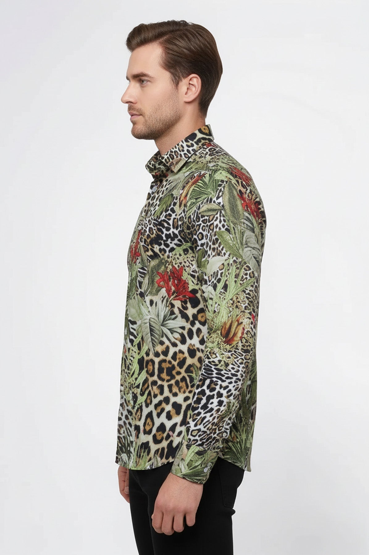 Tiger Patterned Slim Fit Long Sleeves Multicolor Men Shirt - Wessi