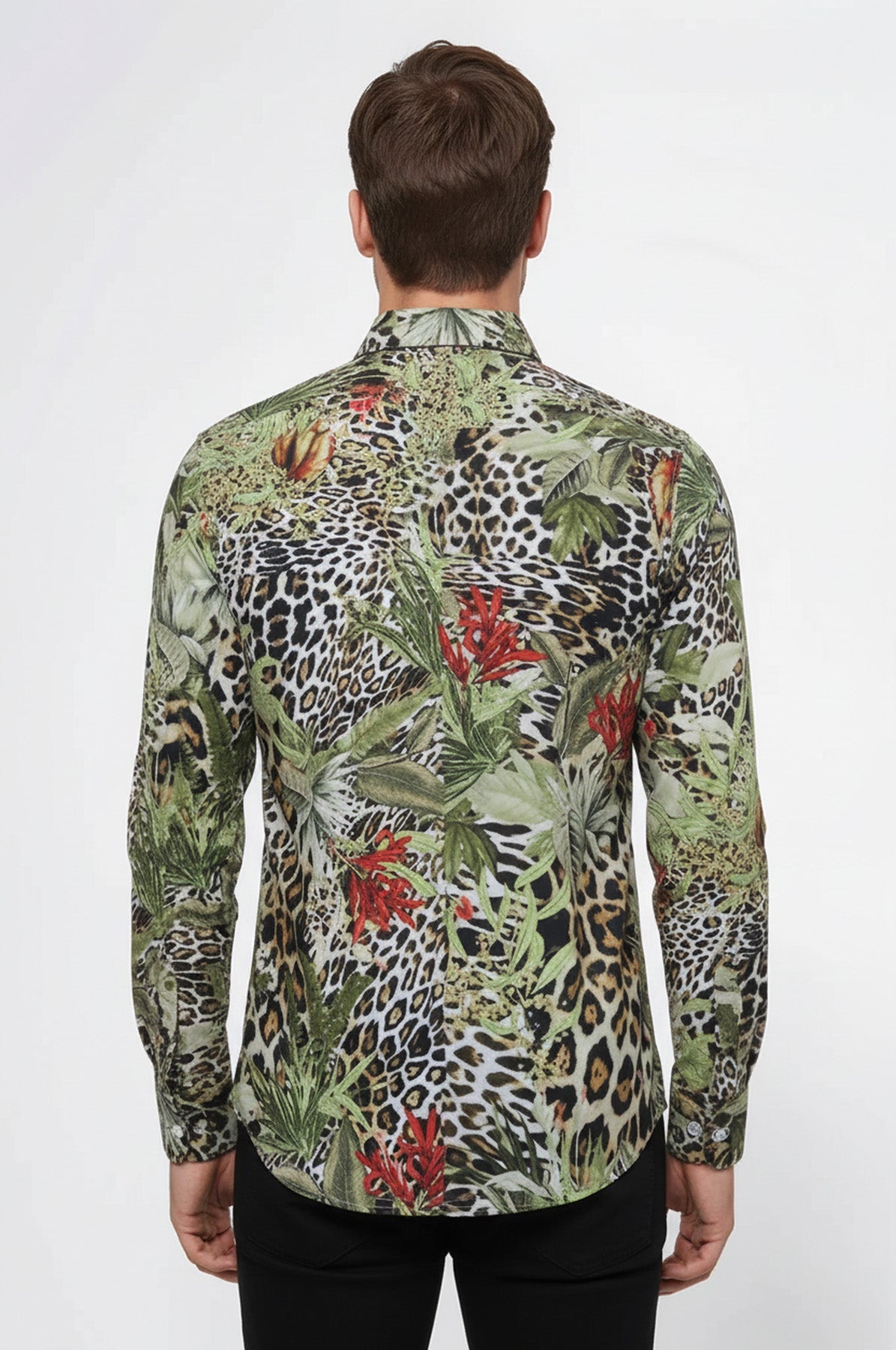 Tiger Patterned Slim Fit Long Sleeves Multicolor Men Shirt - Wessi