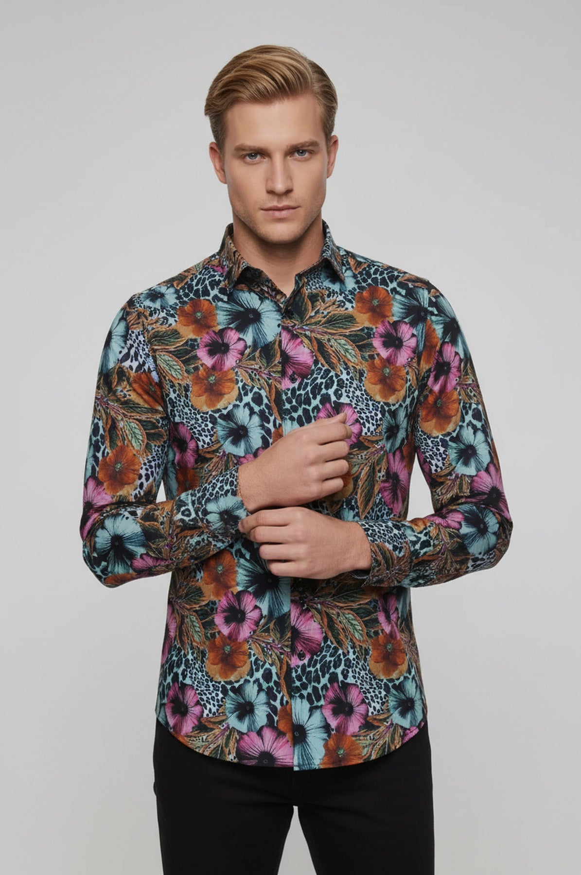 Floral Patterned Slim Fit Long Sleeves Multicolor Men Shirt - Wessi