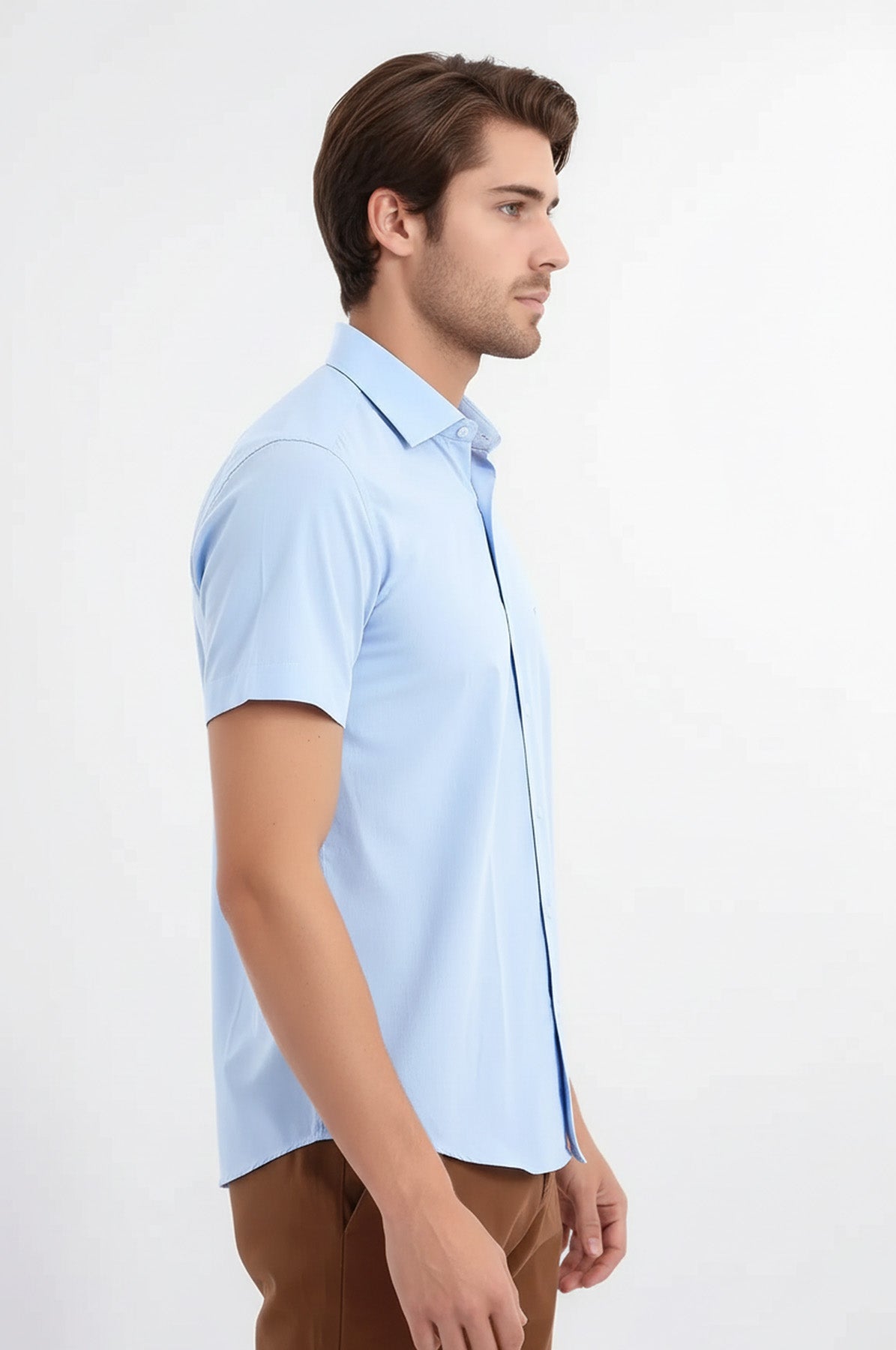Slim Fit Short Sleeve Poly Cotton Blue Men Shirt - Wessi