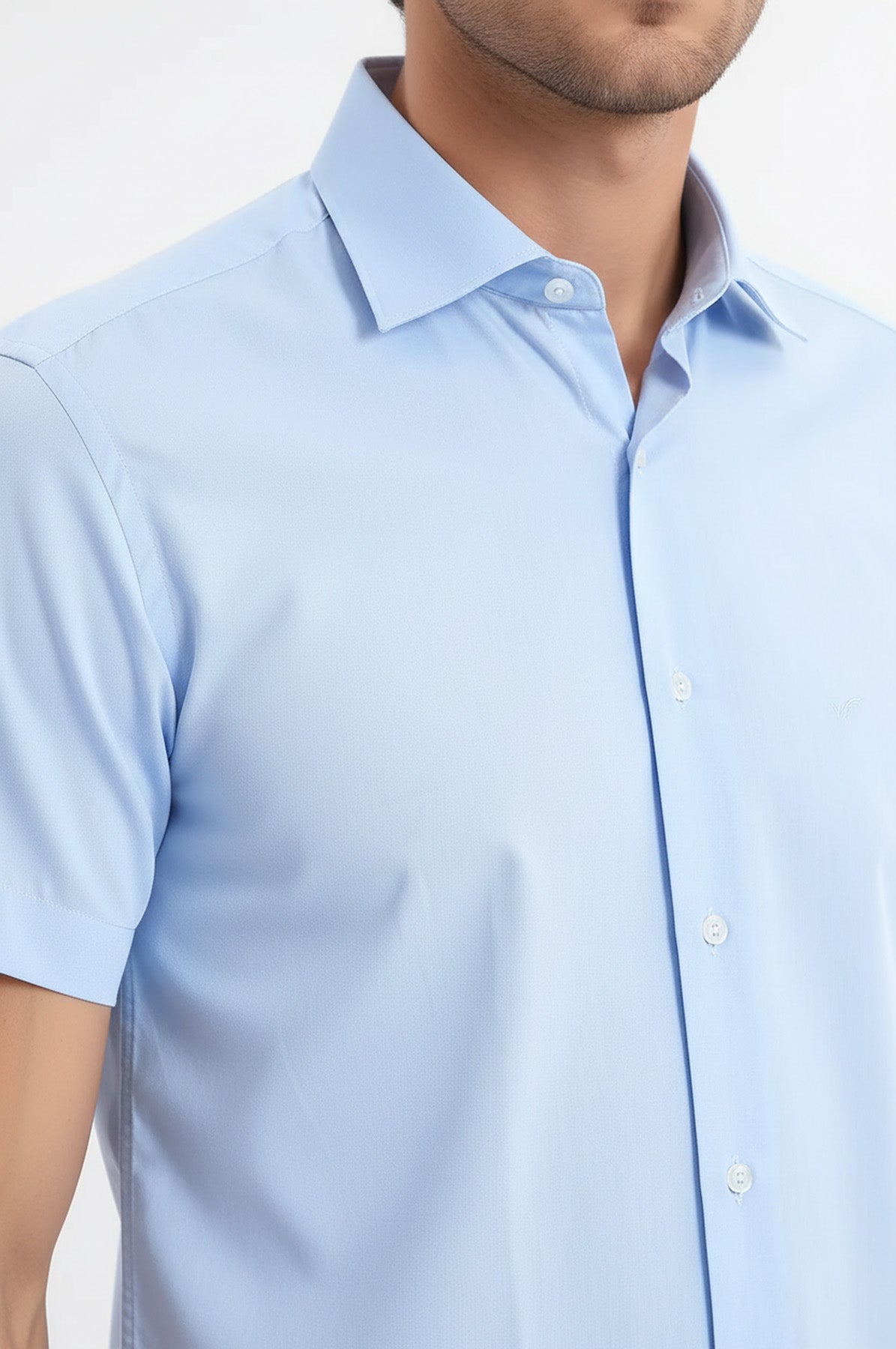 Slim Fit Short Sleeve Poly Cotton Blue Men Shirt - Wessi