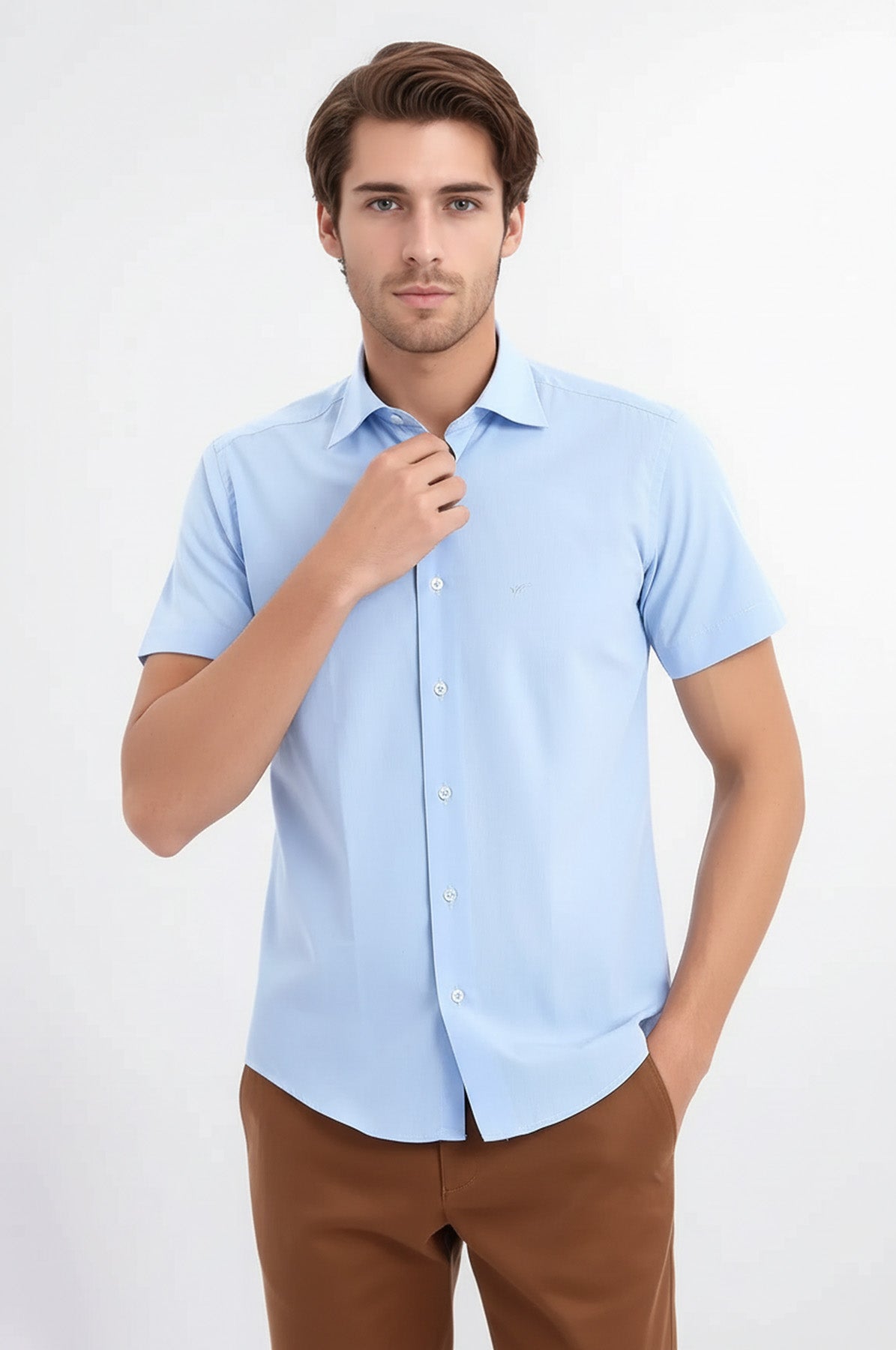 Slim Fit Short Sleeve Poly Cotton Blue Men Shirt - Wessi