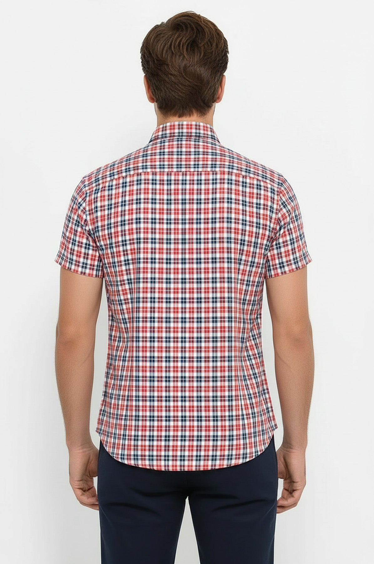 Checked Short Sleeves Navy Blue Men Shirt - Wessi