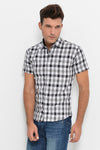 Checked Short Sleeve White-Black Men Shirt - Wessi
