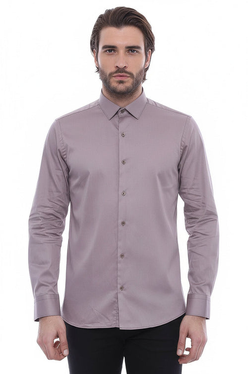 Slim Fit Long Sleeves Grey Men Shirt - Wessi