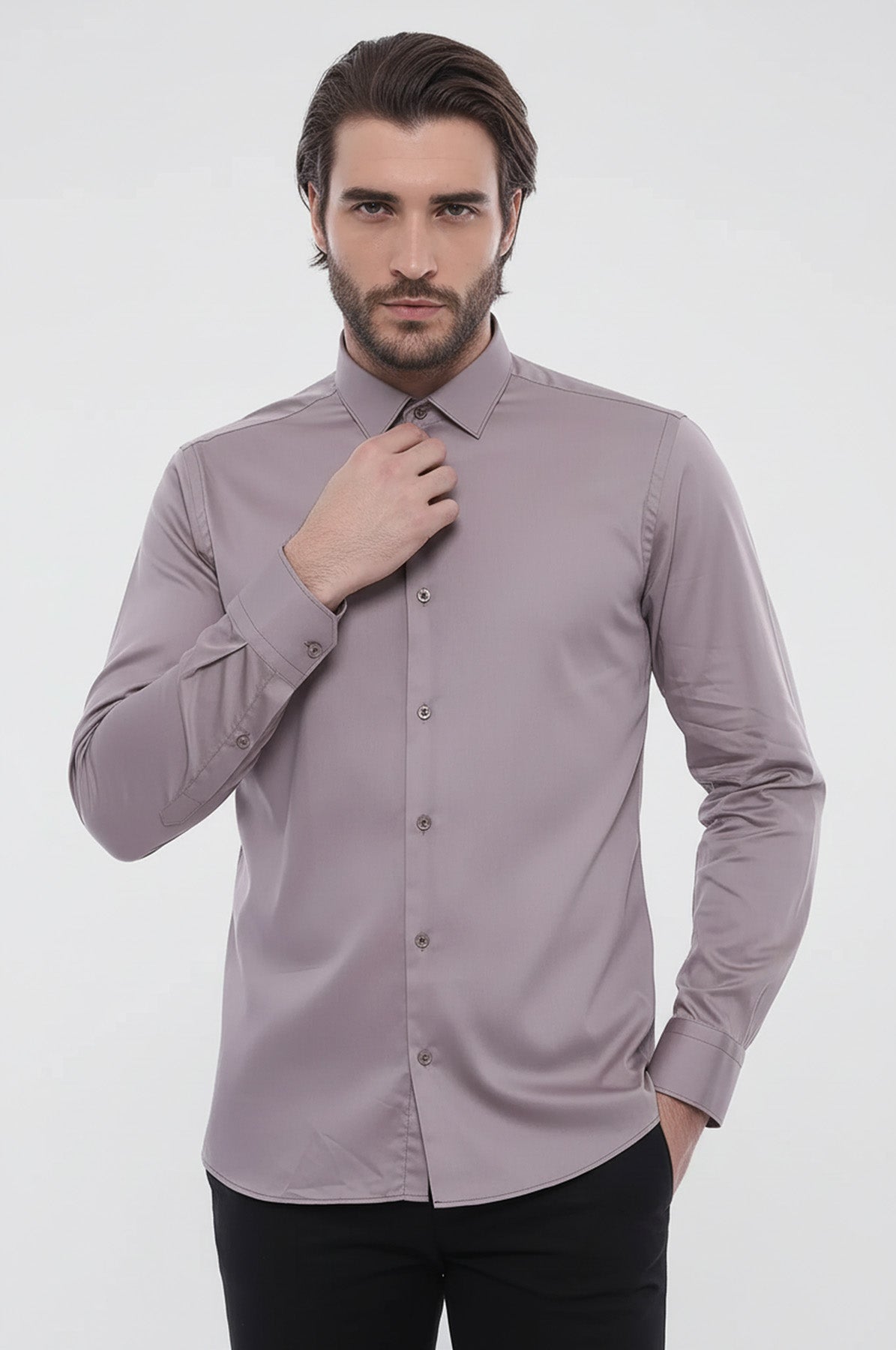 Slim Fit Long Sleeves Grey Men Shirt - Wessi